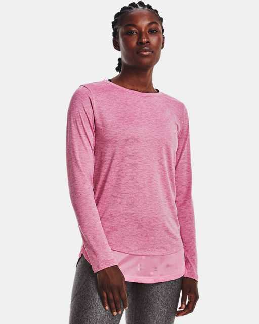 Pink Under Armour Whisperlight Cropped Long Sleeve Womens Training Top 